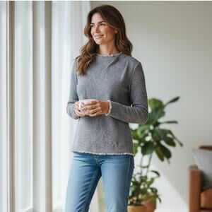 NWOT The Fold London Sweater Womens Small/6 Navy Pink Linen Blend Back Zip